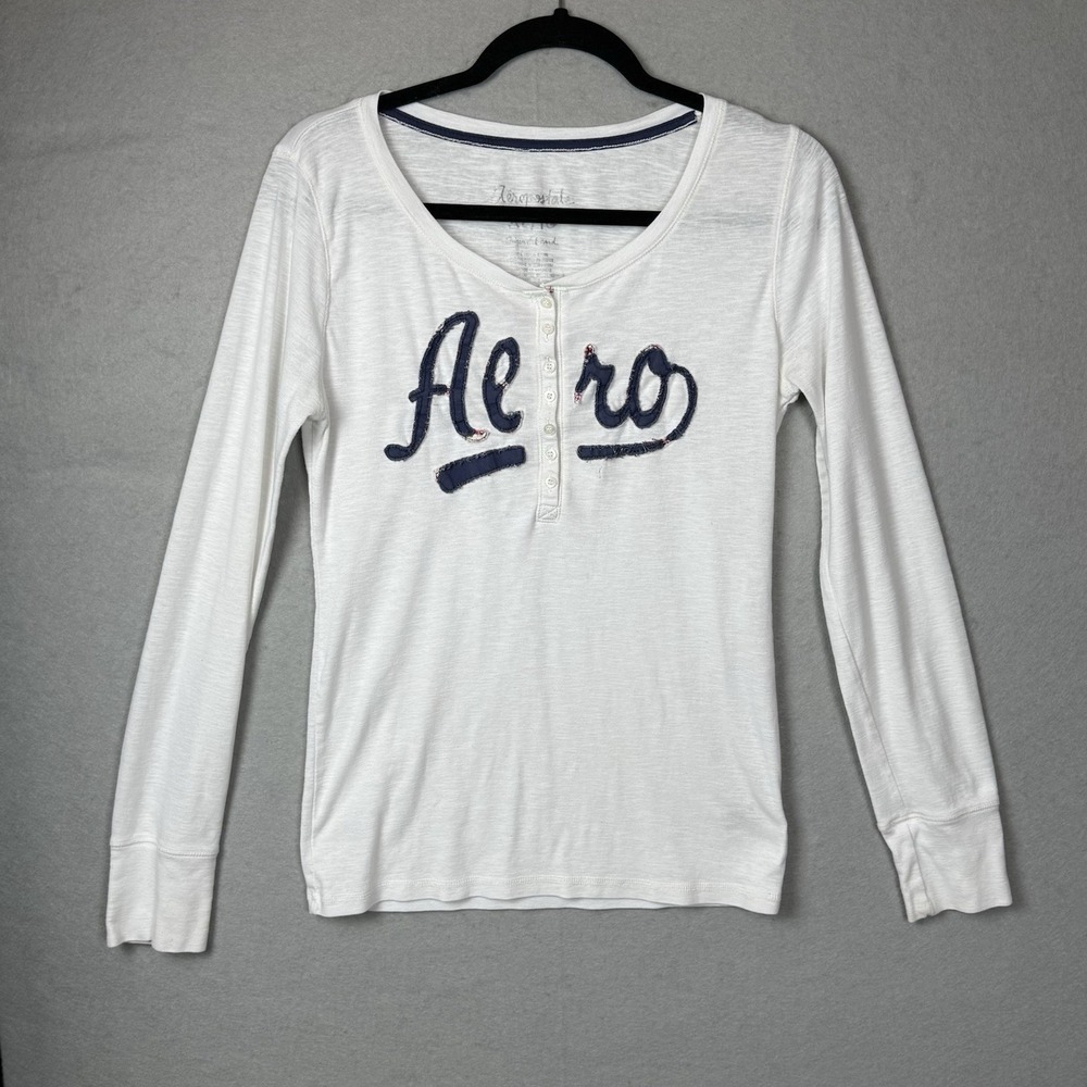 Aeropostale Vintage Y2K Women's White Henley Top Bella Swan Elena Gilbert Sz XL